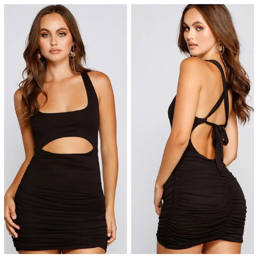 Lucy In The Sky Cut Out Bodycon Mini Dress Womens XS Black Backless Night Out